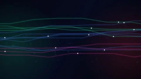 Abstract data flow lines with glowing dots and light nodes moving on dark b.. Stock Footage 346972979