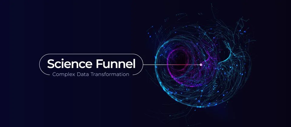 Abstract data funnel with glowing particle vortex, complex data transformation 스톡 일러스트