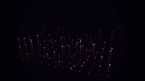 Abstract data grid animation with glowing particles rising from purple geom.. Video stock 345127698