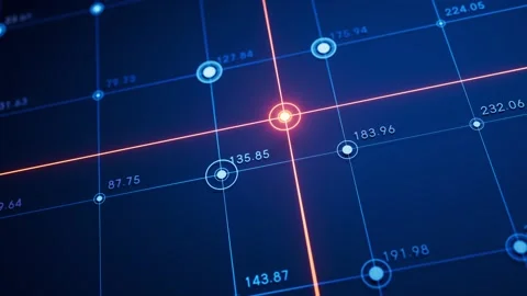 Abstract data grid animation with moving glowing lines and digital numeric .. Stock Footage 332388135