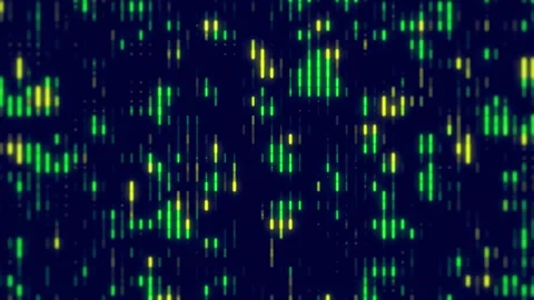 Abstract Data Grid: Blinking Green and Yellow Lines on Dark Stock Footage 327390228