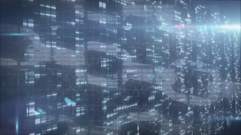 Abstract data grid visualization floating in 3D render, showing glowing code Stock Footage 309287555