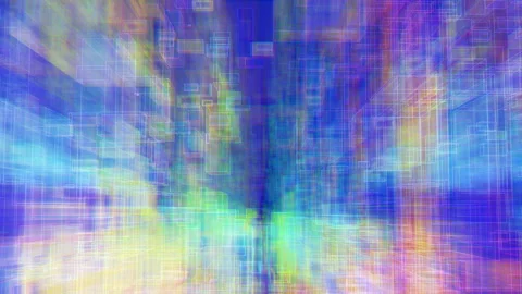 Abstract data network fly-through seamless loop. Iridescent wireframe boxes. Stock Footage 344488854