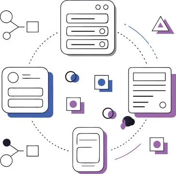 Abstract data network visualization with digital interface elements and icons Illustrazione stock