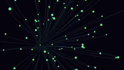 Abstract data network visualization with glowing green nodes on dark background Stockbeeldmateriaal 334138994