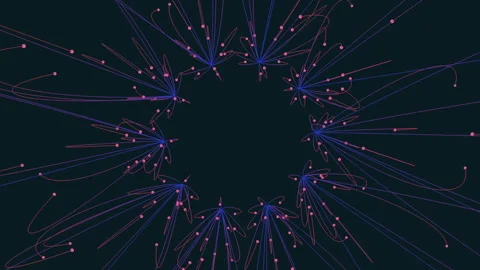 Abstract data particle trails forming circular network pattern on dark Stock Footage 334139196