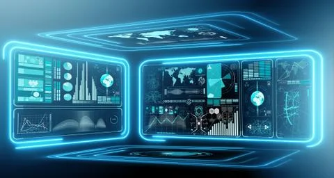 Abstract data room with futuristic design - 3d rendering Stock Illustration