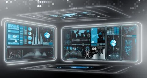 Abstract data room with futuristic design - 3d rendering Stock Illustration