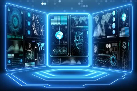 Abstract data room with futuristic design - 3d rendering Stock Illustration