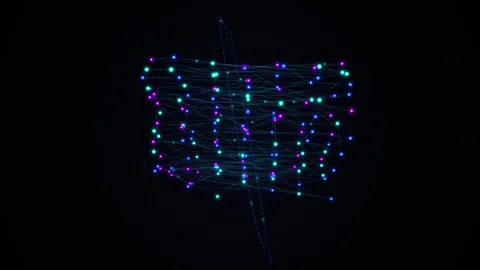 Abstract data sphere morphing into a cylinder grid on black background anim.. Vidéo 343820984