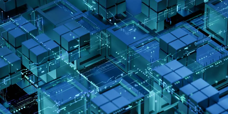 Abstract Data Stream Digital Background 3D Render Stock Photos