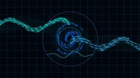 Abstract data stream flowing through digital vortex with rhythmic wave moti.. 動画素材 343558684