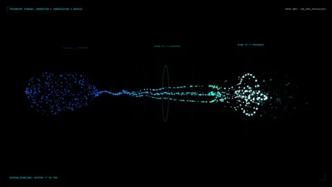 Abstract data stream particles flowing through digital conduits in dark cyb.. 動画素材 343658689