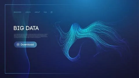 Abstract Data Stream Visualization in Blue with Flowing Lines Stock Illustration