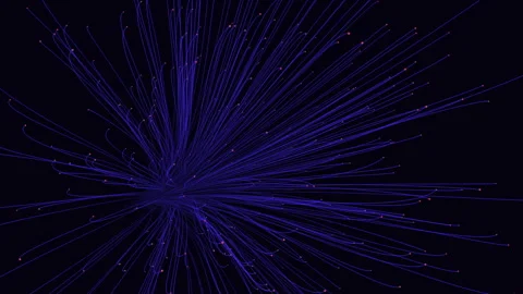 Abstract data stream visualization with glowing particle lines on dark 스톡 동영상 334139022