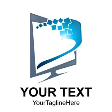 Abstract data tech logo vector design illustrator. Pc dekstop data share vect Illustrazione stock