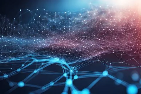 Abstract data technology background with a network grid and particles conne.. Stock Photos