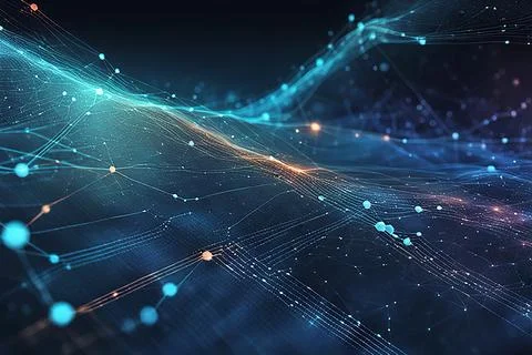 Abstract data technology background with a network grid and particles conne.. Stock Photos