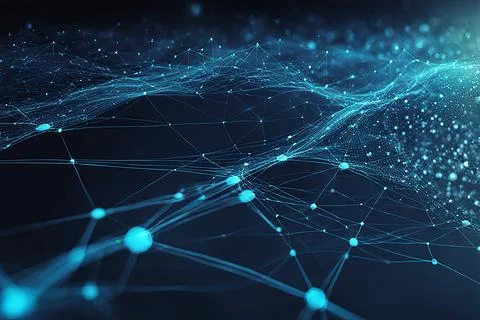 Abstract data technology background with a network grid and particles conne.. Foto stock