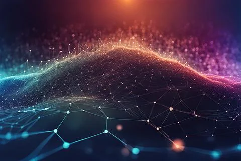 Abstract data technology background with a network grid and particles conne.. Stock Photos