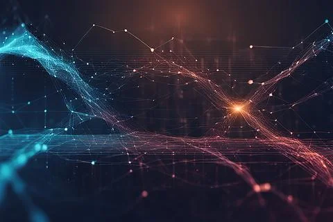 Abstract data technology background with a network grid and particles conne.. Stock Photos