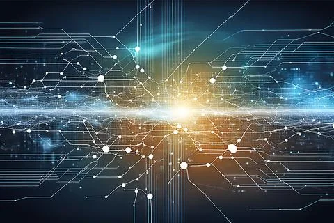 Abstract data technology background with a network grid and particles conne.. Stock Photos
