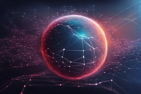 Abstract data technology background with a network grid and particles conne.. Foto stock