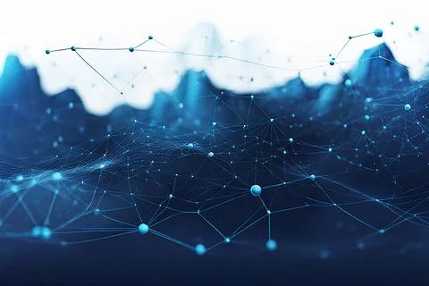 Abstract data technology background with a network grid and particles conne.. Foto stock