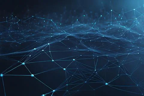 Abstract data technology background with a network grid and particles conne.. Foto stock