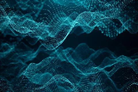 Abstract data technology. Digital landscape with particles, dots. Cyberspace Illustrazione stock