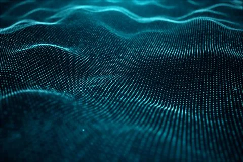 Abstract data technology. Digital landscape with particles, dots. Cyberspace Illustrazione stock