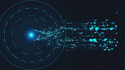 Abstract data transmission concept with glowing blue particles and circular.. Video stock 340753190