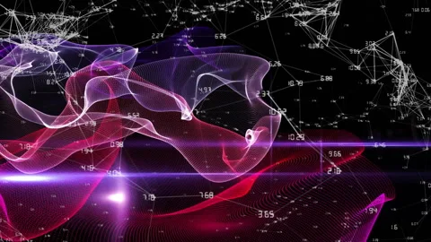 Abstract data visualization animation with flowing lines and numerical data Video stock 303462206