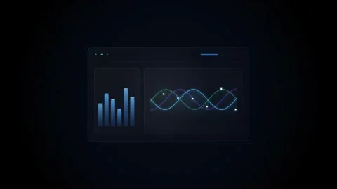 Abstract data visualization dashboard with moving bar graphs and sine waves.. Stock Footage 345360472