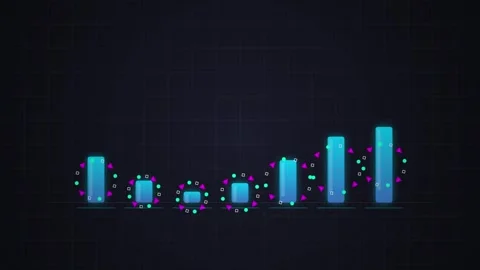 Abstract Data Visualization: Growing Bars with Digital Particles on Dark Ba.. Stock Footage 346661180