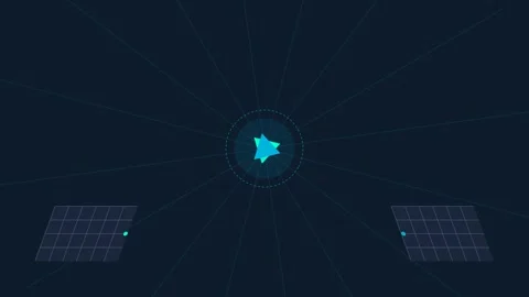 Abstract data visualization interface with a central glowing blue geometric.. 스톡 동영상 338310443