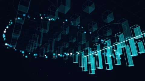 Abstract data visualization showing 3d blocks moving through digital virtua.. 스톡 동영상 343558652