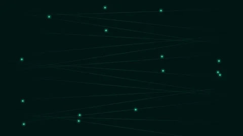 Abstract data visualization showing connected glowing green nodes in darkness Stock Footage 339618905