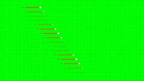 Abstract data visualization showing sequential red lines on green grid screen Stock Footage 340904906
