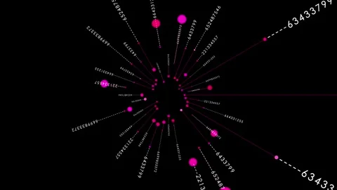 Abstract data visualization with spinning pink spheres and numbers motion Stock Footage 327593827