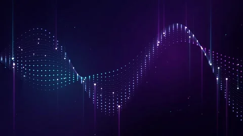Abstract data wave motion with glowing digital particles on dark purple bac.. Stock Footage 346973216