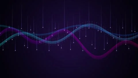 Abstract data waves with flowing particles in dark digital background motio.. Stock Footage 346973054