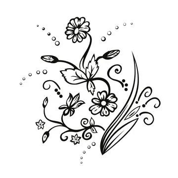 Abstract Decorative Flowers - Vector Black And White Ornament Isolated Stock Illustration