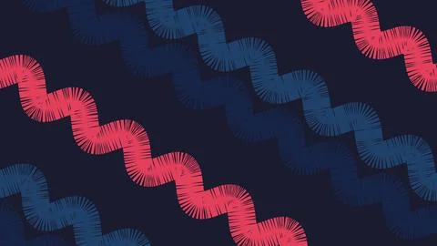 Abstract decorative pattern featuring sinuous red and blue ribbons overlappin Stock Illustration