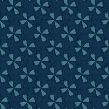 Abstract decorative seamless pattern with botanic clover leaf ornament. Navy  Stock Illustration