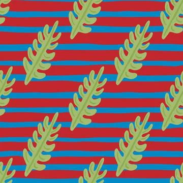 Abstract decorative seamless pattern with green tropic leaf branches shapes.  Illustrazione stock