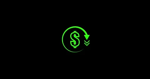 Abstract decrease icon on transparent background. Dollar rate down looped icon r Vídeos de archivo 332302050