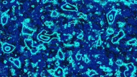Abstract deep blue and cyan corrosion animation, seamless loop of glowing 動画素材 331192993