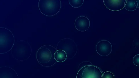 Abstract deep blue background with glowing green bubbles and circles Video stock 329952292