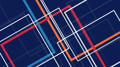Abstract deep-blue background with interlaced geometric lines, red and oran.. Stock Illustration